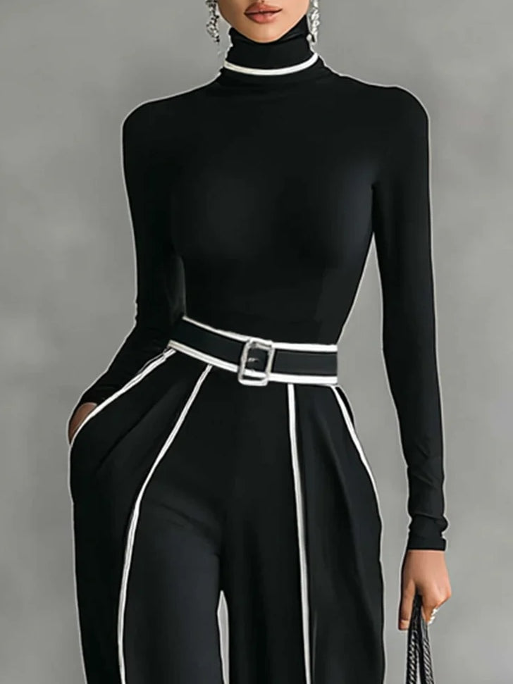 Angela | Contrast-Trim Wide-Leg Trouser Set