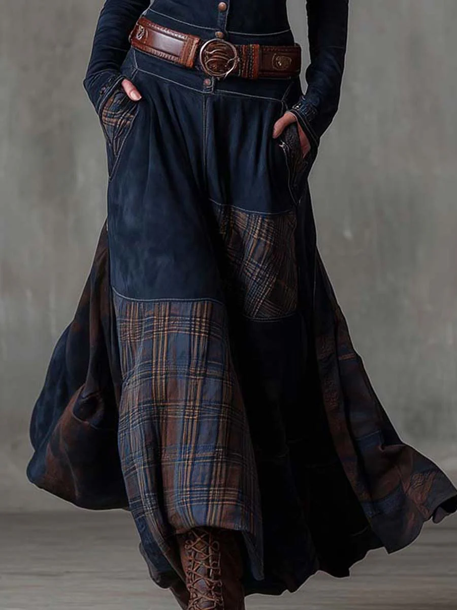 Lillian | Bohemian Belted Maxi Dress with Checked Panels