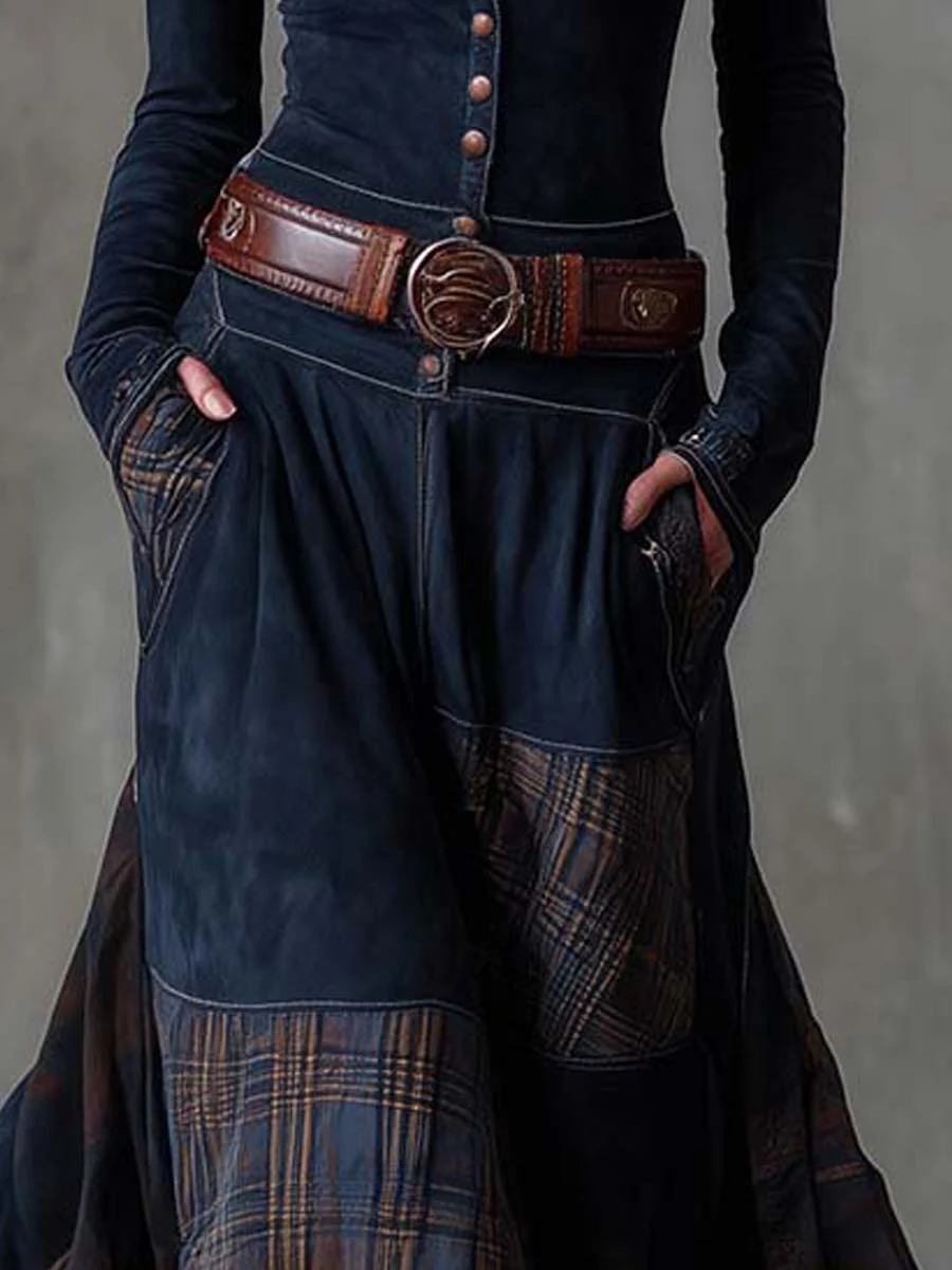 Lillian | Bohemian Belted Maxi Dress with Checked Panels