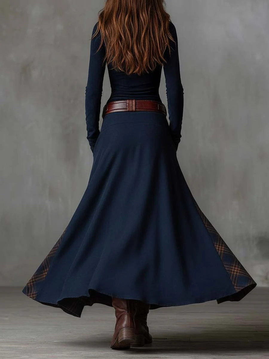 Lillian | Bohemian Belted Maxi Dress with Checked Panels