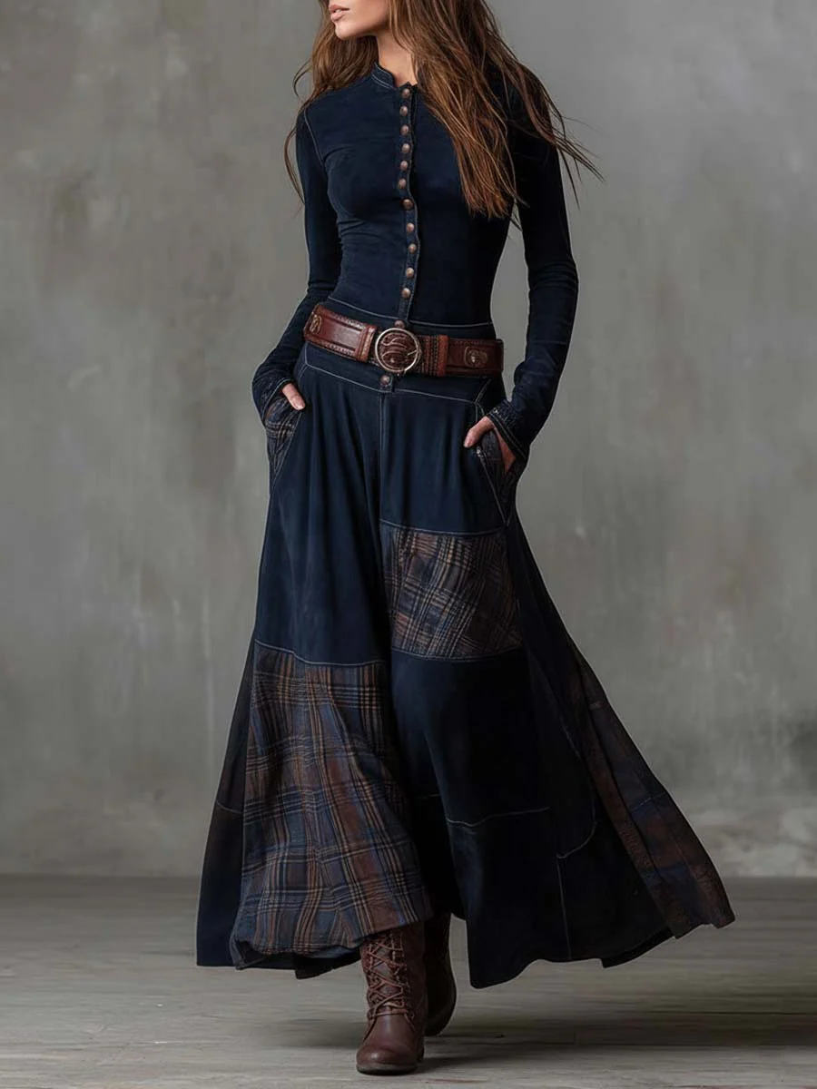Edwina | Faux Suede Maxi Dress with Belt