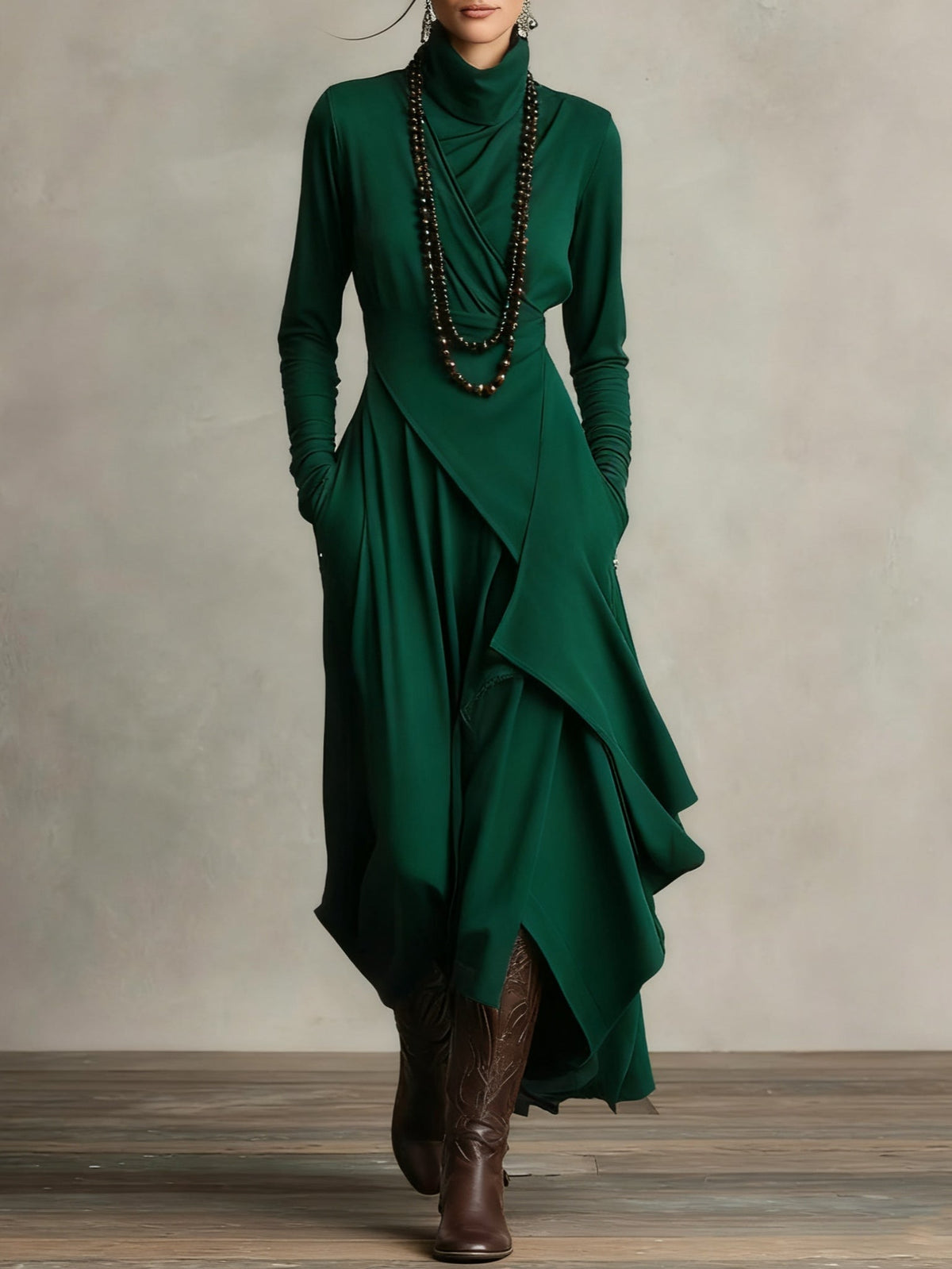 Vanessa | Vintage Asymmetric Roll-Neck Dress