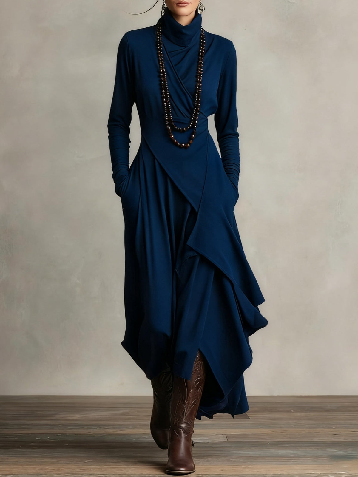 Vanessa | Vintage Asymmetric Roll-Neck Dress