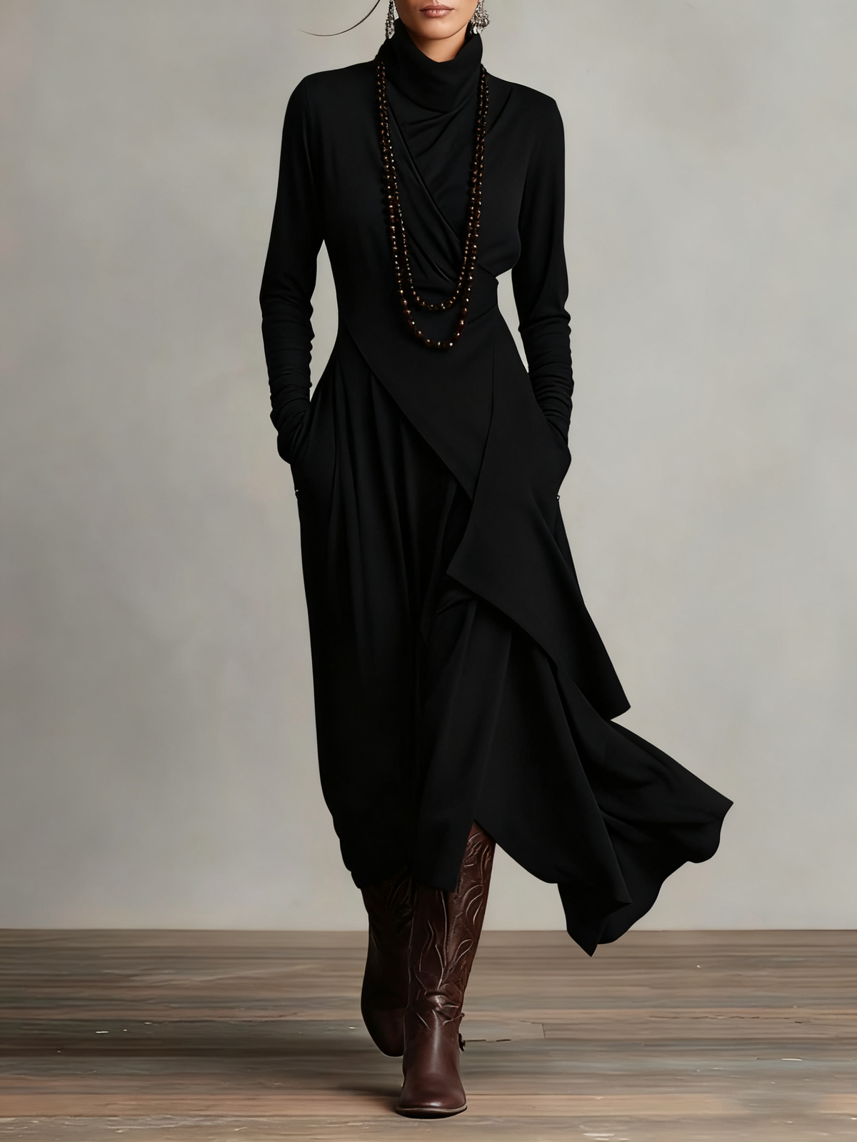 Vanessa | Vintage Asymmetric Roll-Neck Dress