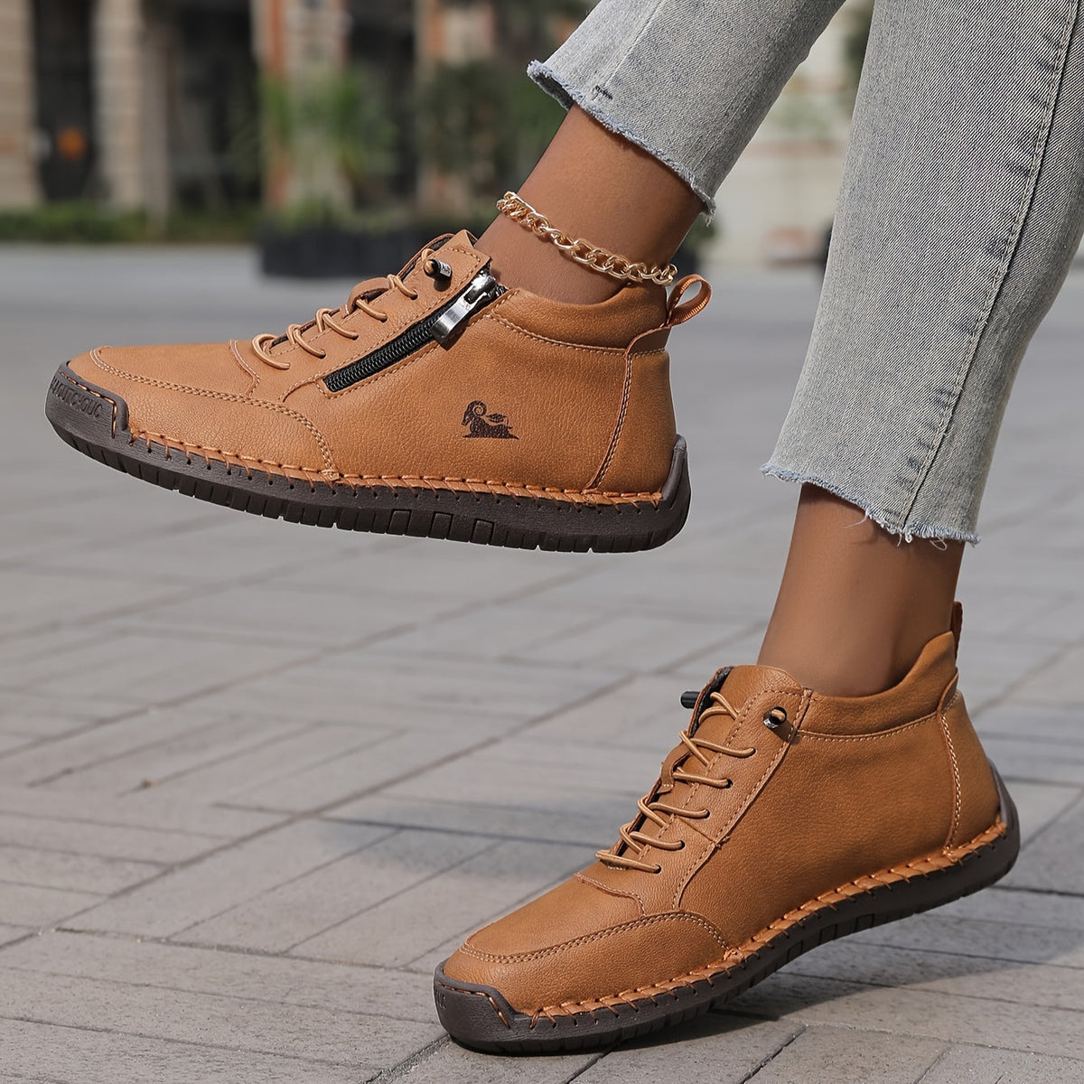 Nadine | Khaki and Brown Wide-Fit Comfort Sneakers