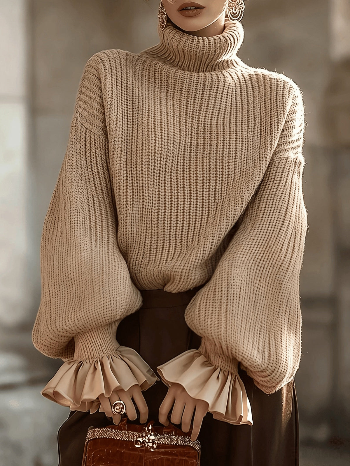 Maxine | Ruffle-Cuff Turtleneck Sweater