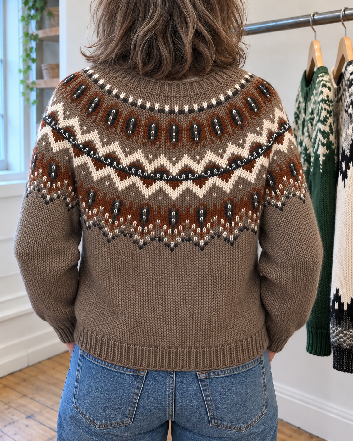 Adeline | Brown Zigzag Yoke Button-Front Cardigan