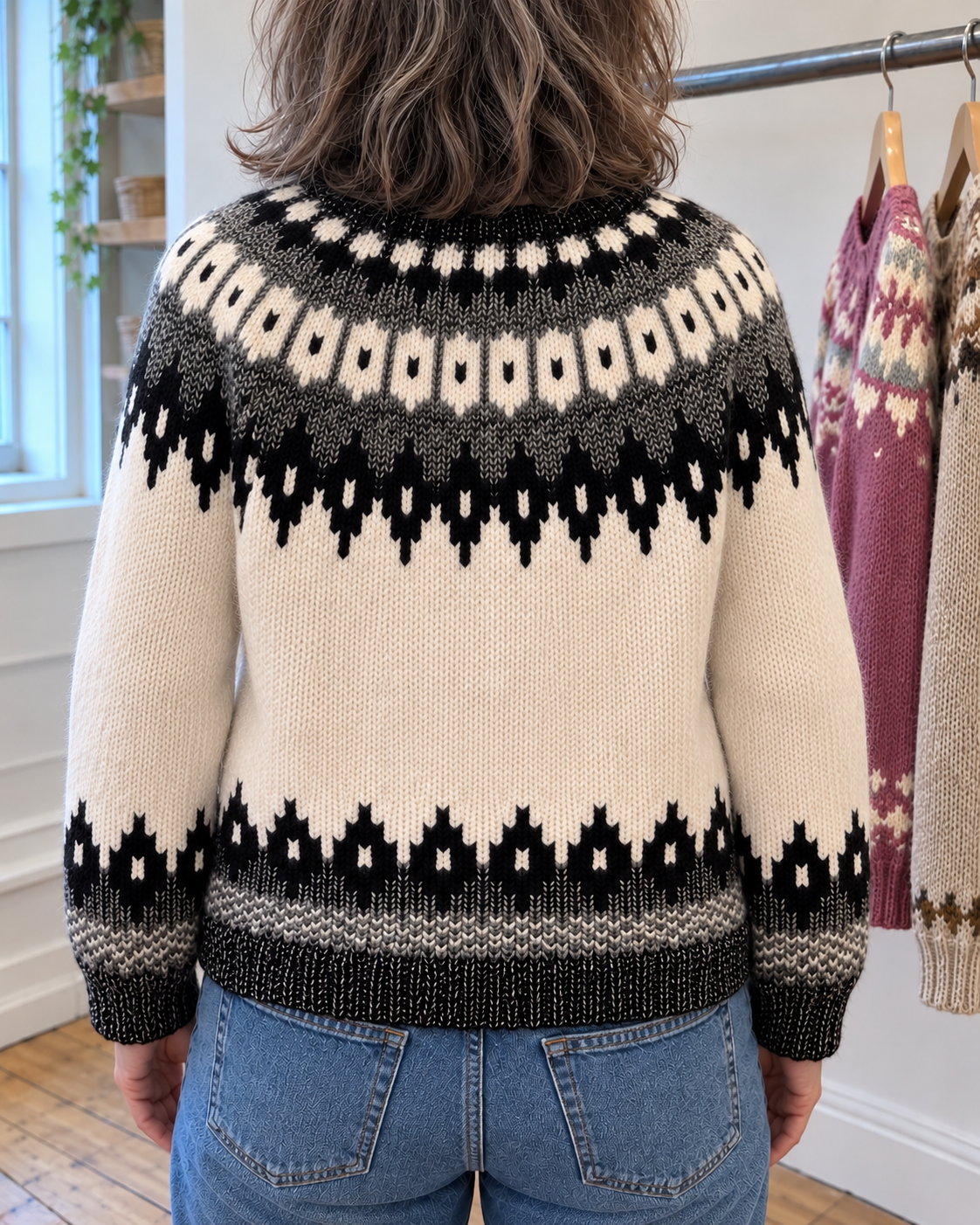Abigail | Cream and Black Nordic Yoke Cardigan