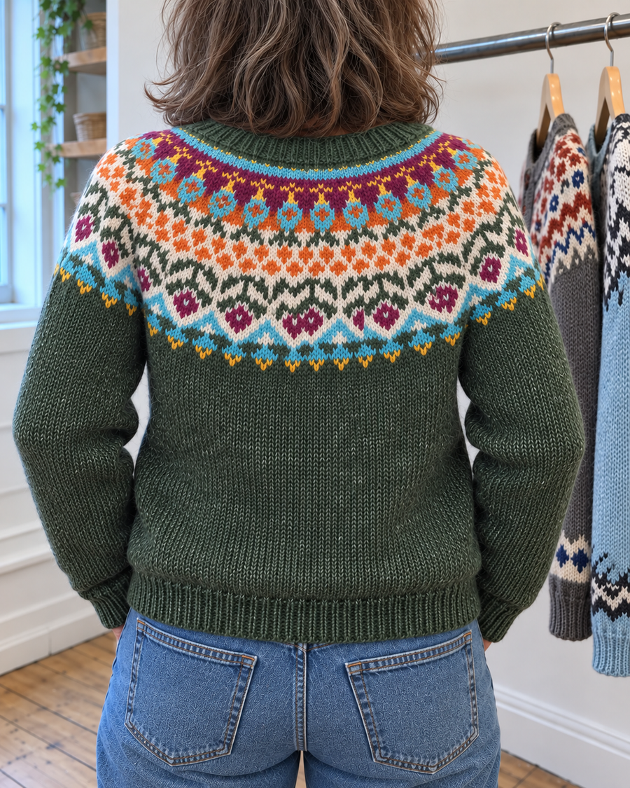Alice | Forest Green Multicolour Yoke Cardigan
