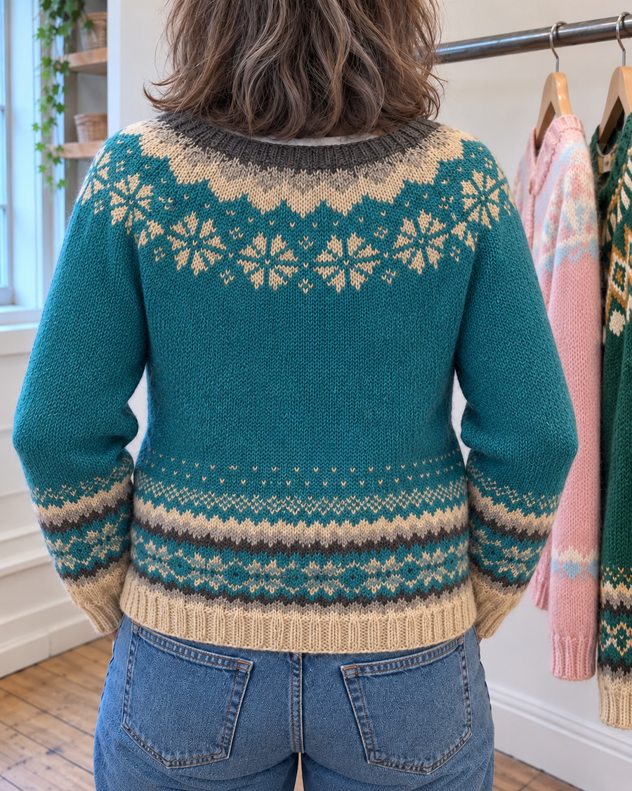 Alexandra | Teal Snowflake Yoke Button-Front Cardigan