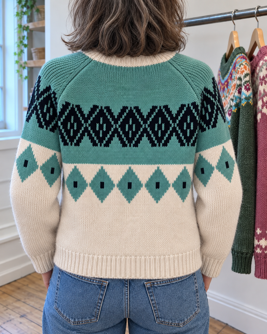 Allison | Cream and Teal Diamond Cardigan