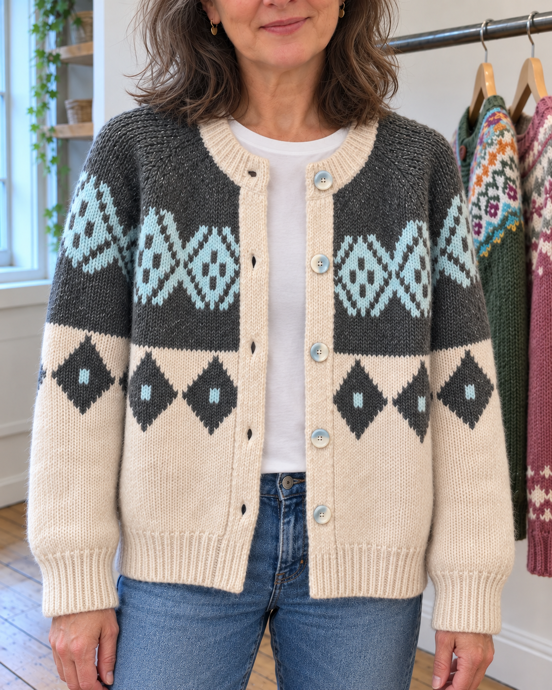 Annie | Charcoal and Cream Diamond Cardigan