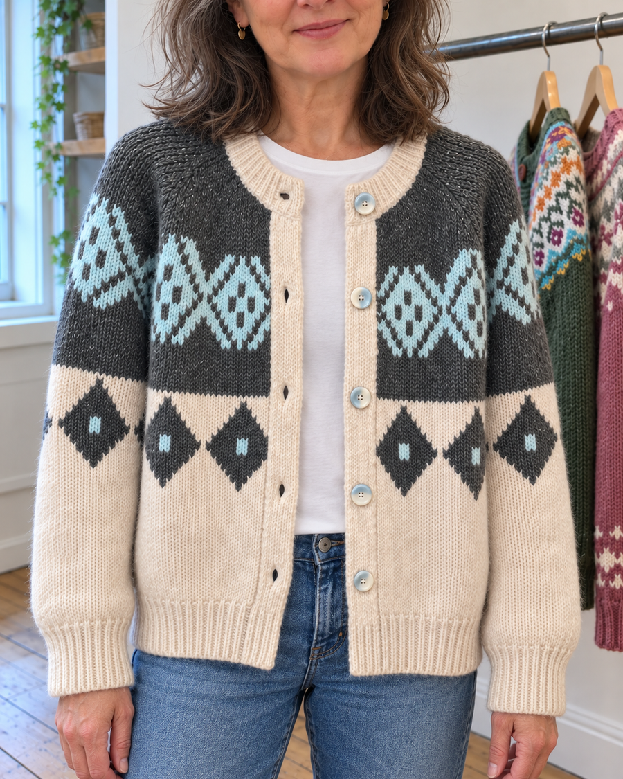 Annie | Charcoal and Cream Diamond Cardigan