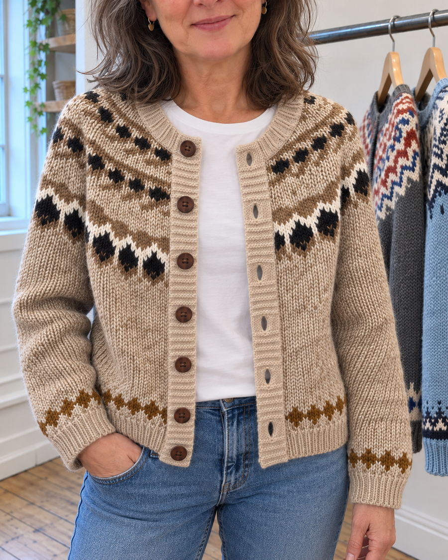 Audrey | Oatmeal Fair Isle Button-Front Cardigan