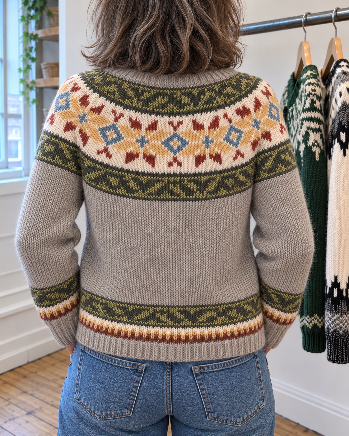 Amber | Grey Motif Yoke Button-Front Cardigan