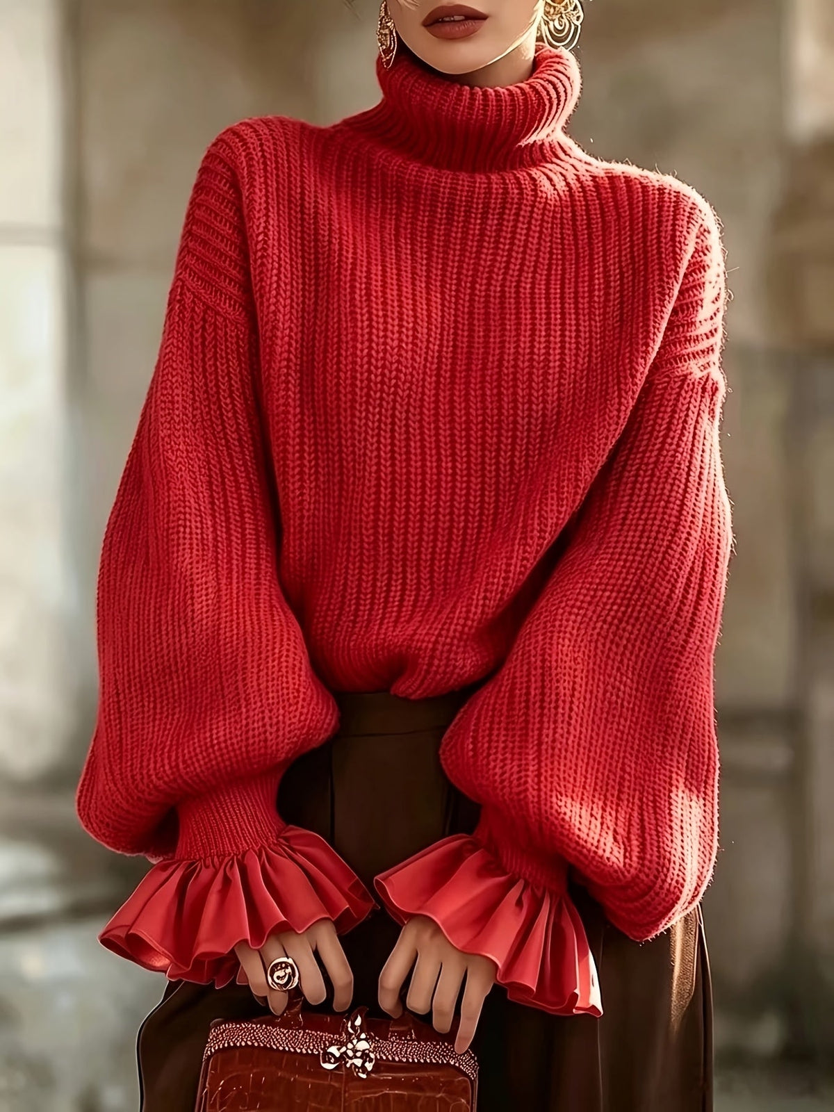 Maxine | Ruffle-Cuff Turtleneck Sweater
