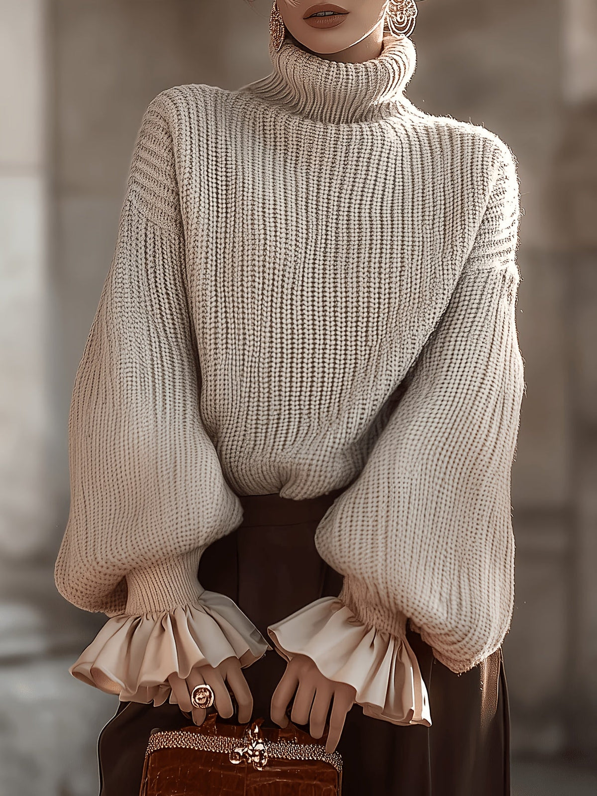 Maxine | Ruffle-Cuff Turtleneck Sweater