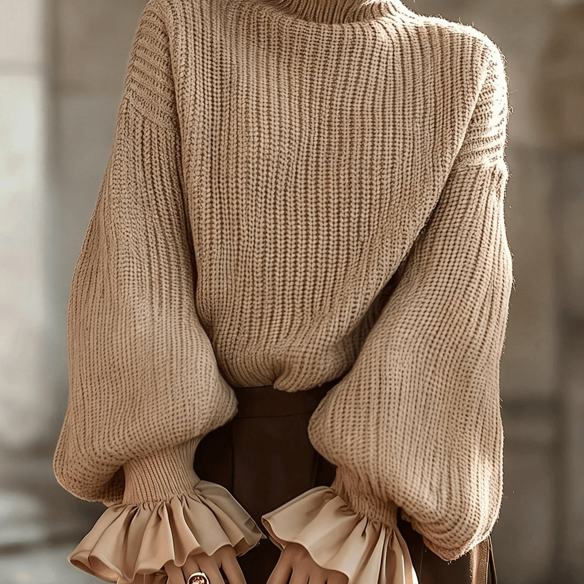 Maxine | Ruffle-Cuff Turtleneck Sweater