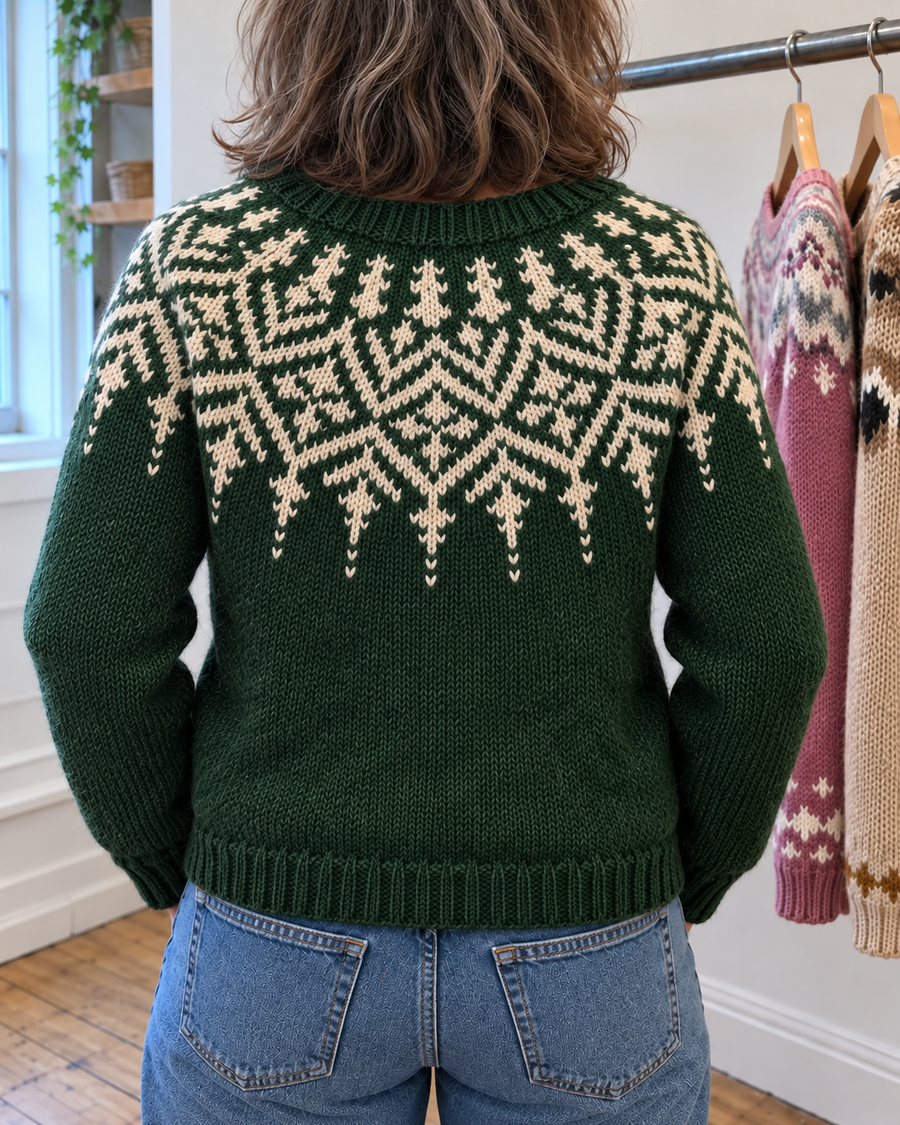 Bethany | Dark Green Snowflake Yoke Cardigan