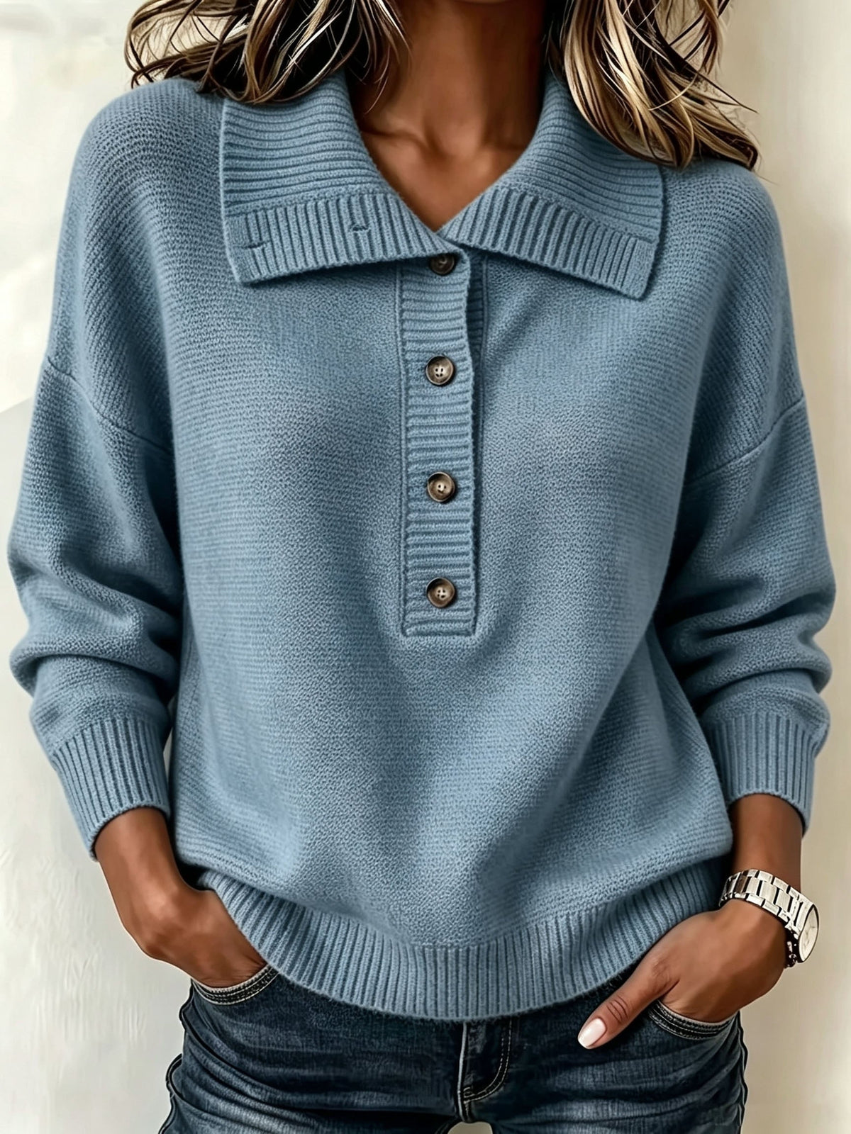 Nicole | Collared Button-Neck Sweater