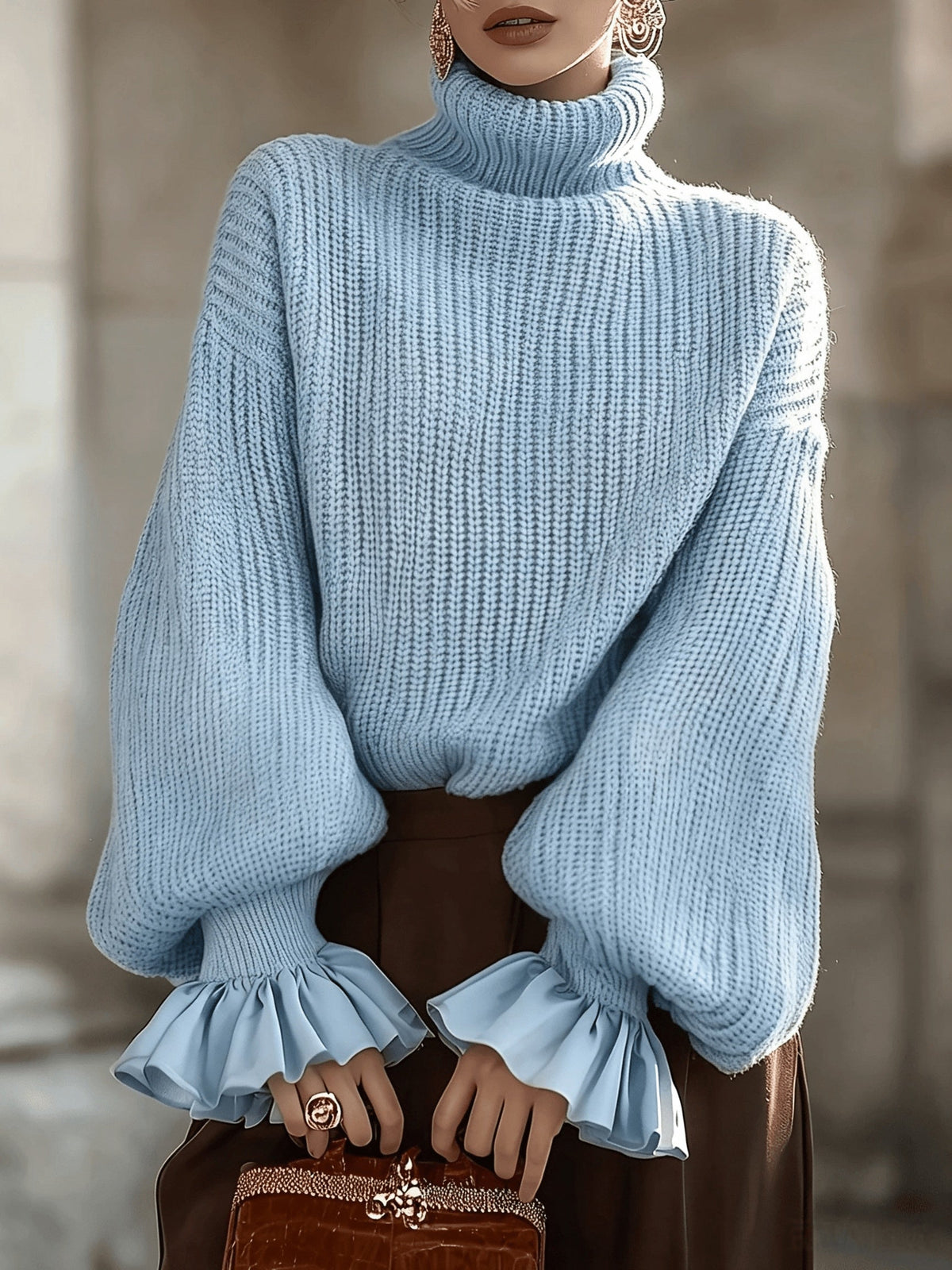 Maxine | Ruffle-Cuff Turtleneck Sweater