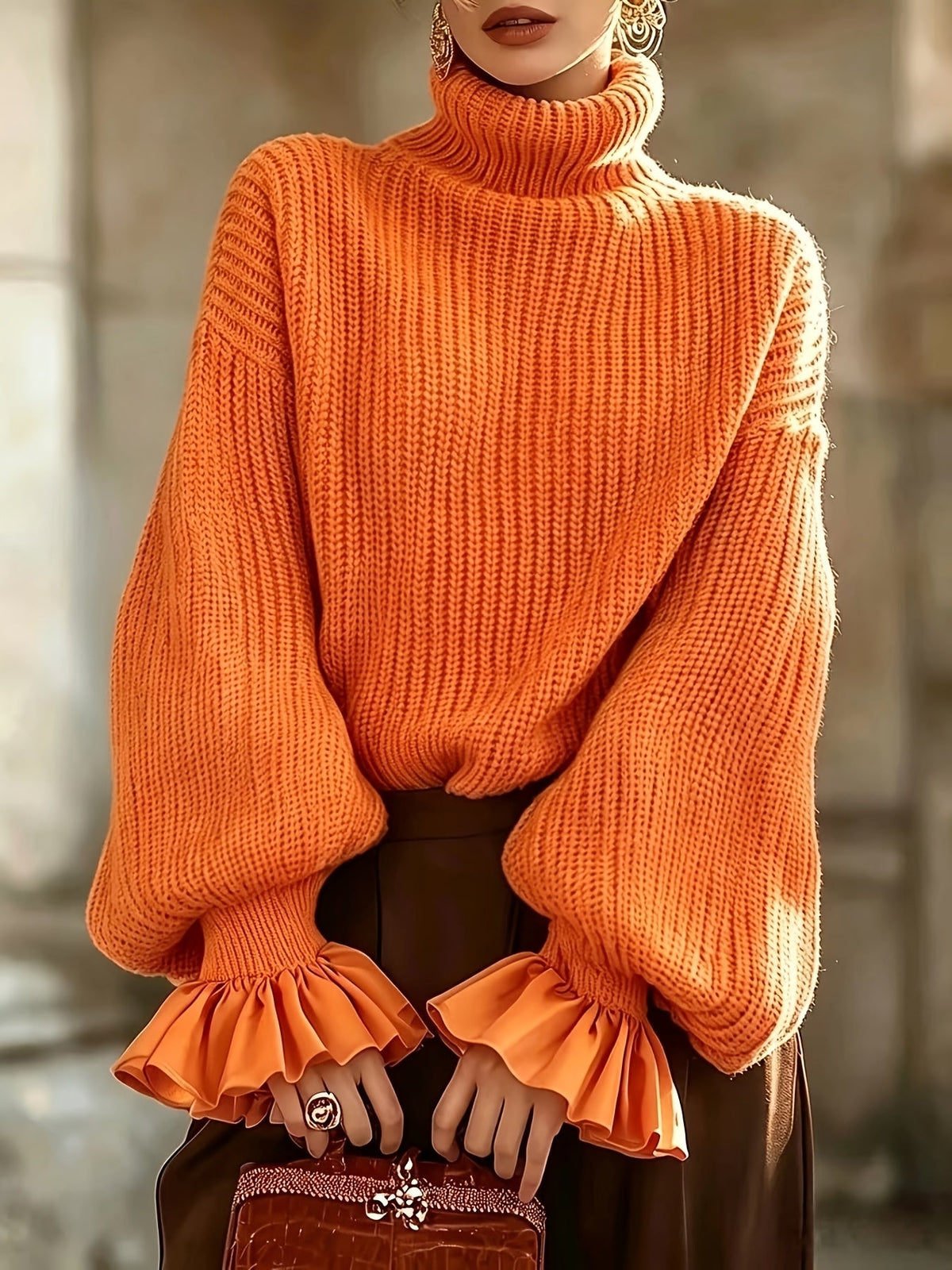 Maxine | Ruffle-Cuff Turtleneck Sweater