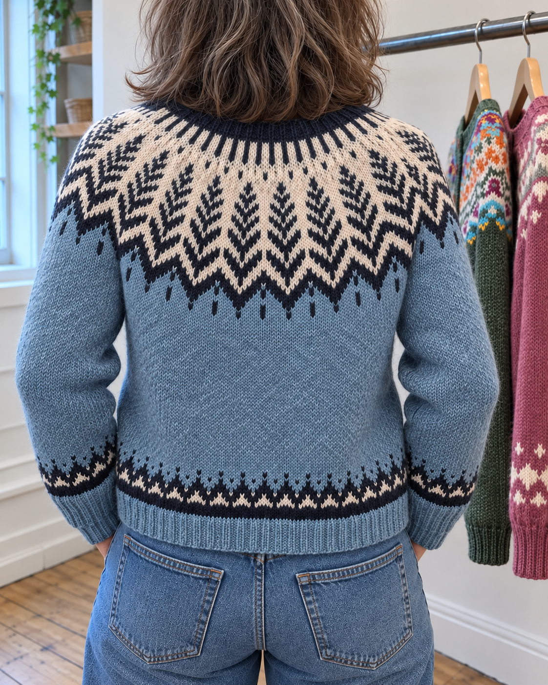 Clara | Sky Blue Nordic Yoke Button-Front Cardigan