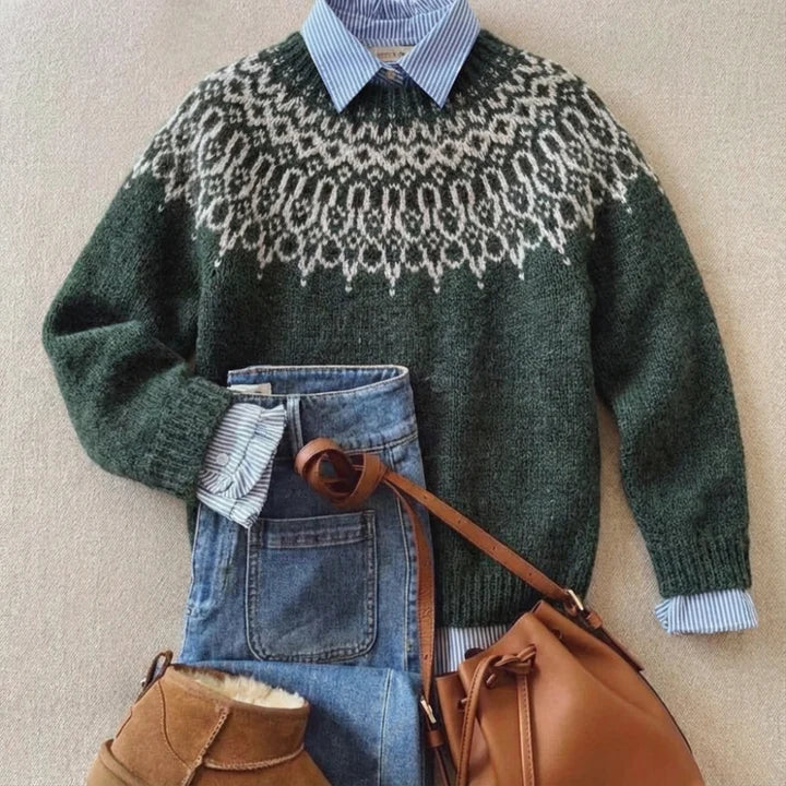 Olivia | Forest Green Fair Isle Yoke Sweater