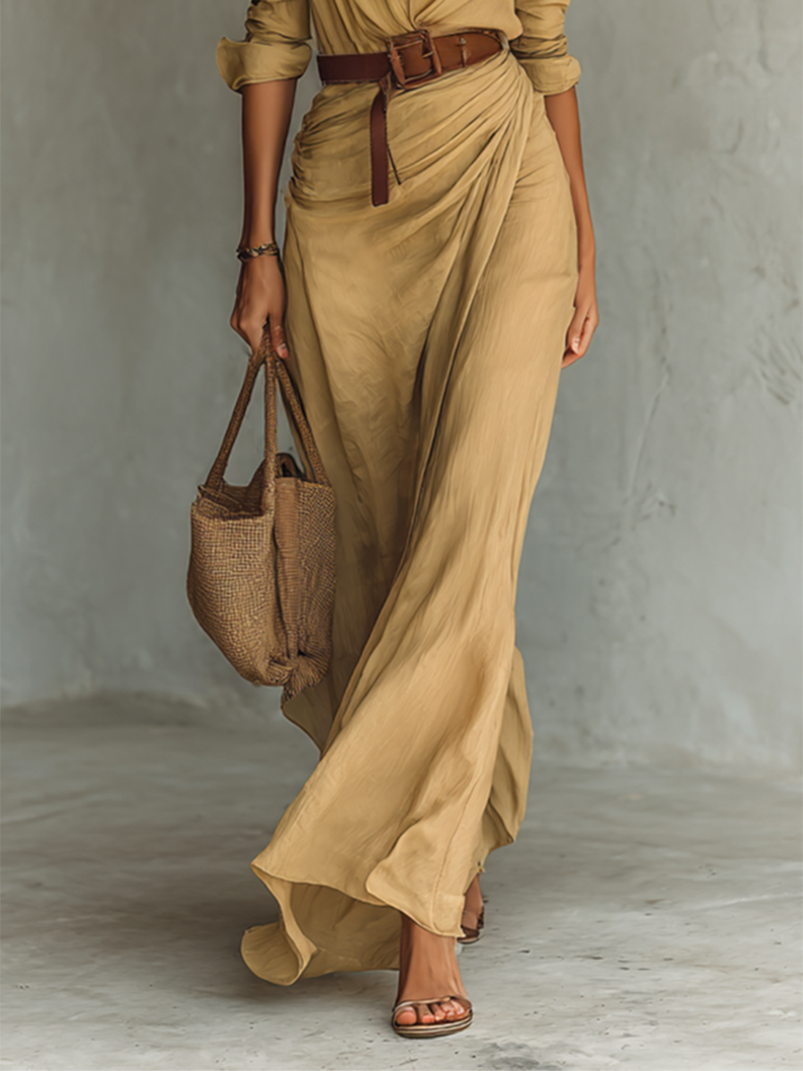 Alice | Elegant Collared Belted Maxi Dress