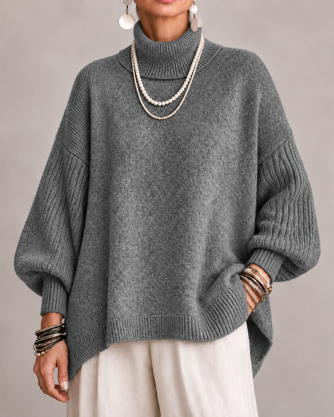 Moira | Elegant High-Low Turtleneck Sweater