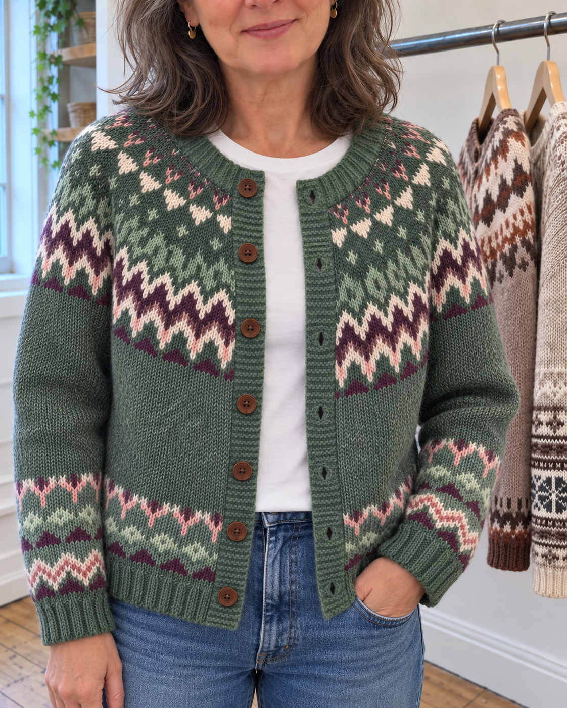 Delilah | Green Zigzag Stripe Button-Front Cardigan