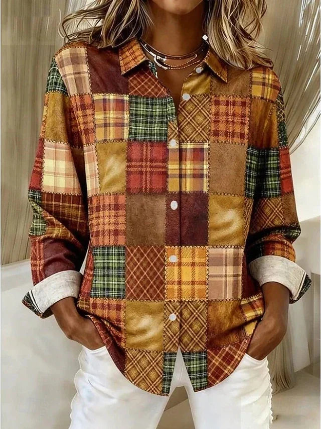 Meredith | Vintage Patchwork Button-Front Blouse