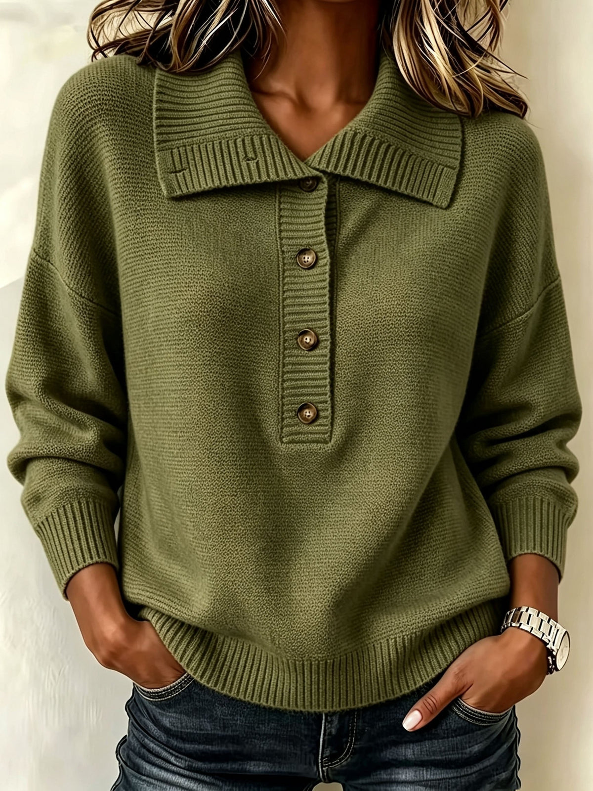 Nicole | Collared Button-Neck Sweater