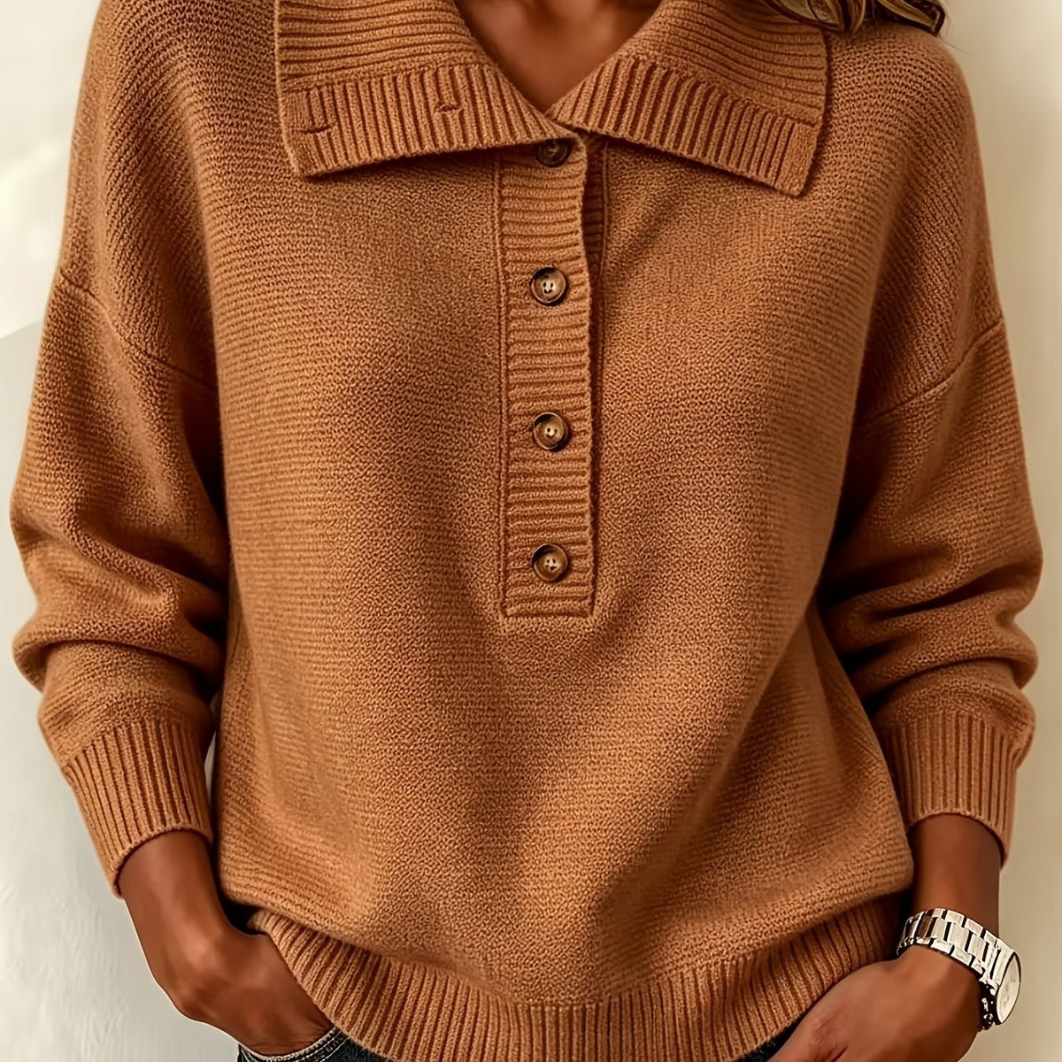 Nicole | Collared Button-Neck Sweater
