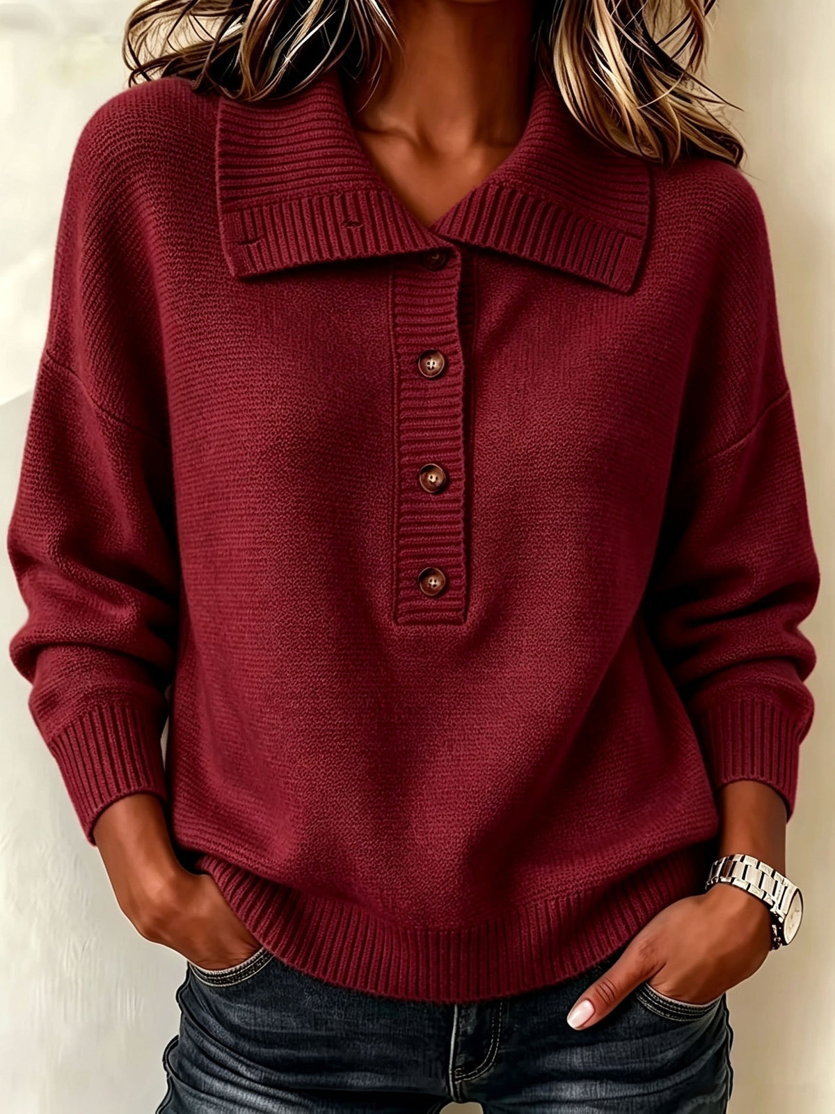 Nicole | Collared Button-Neck Sweater