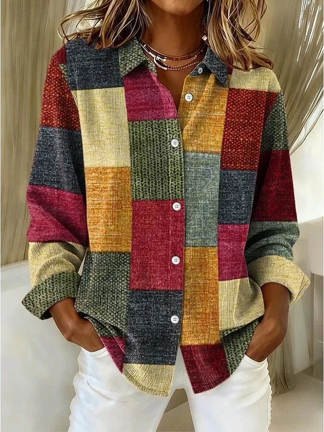 Meredith | Vintage Patchwork Button-Front Blouse