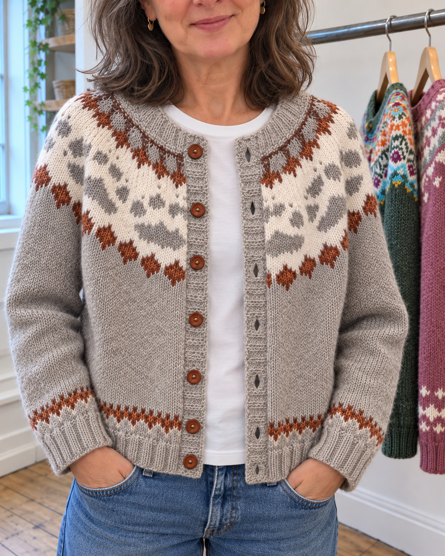 Emily | Stone Patterned Knit Button-Front Cardigan