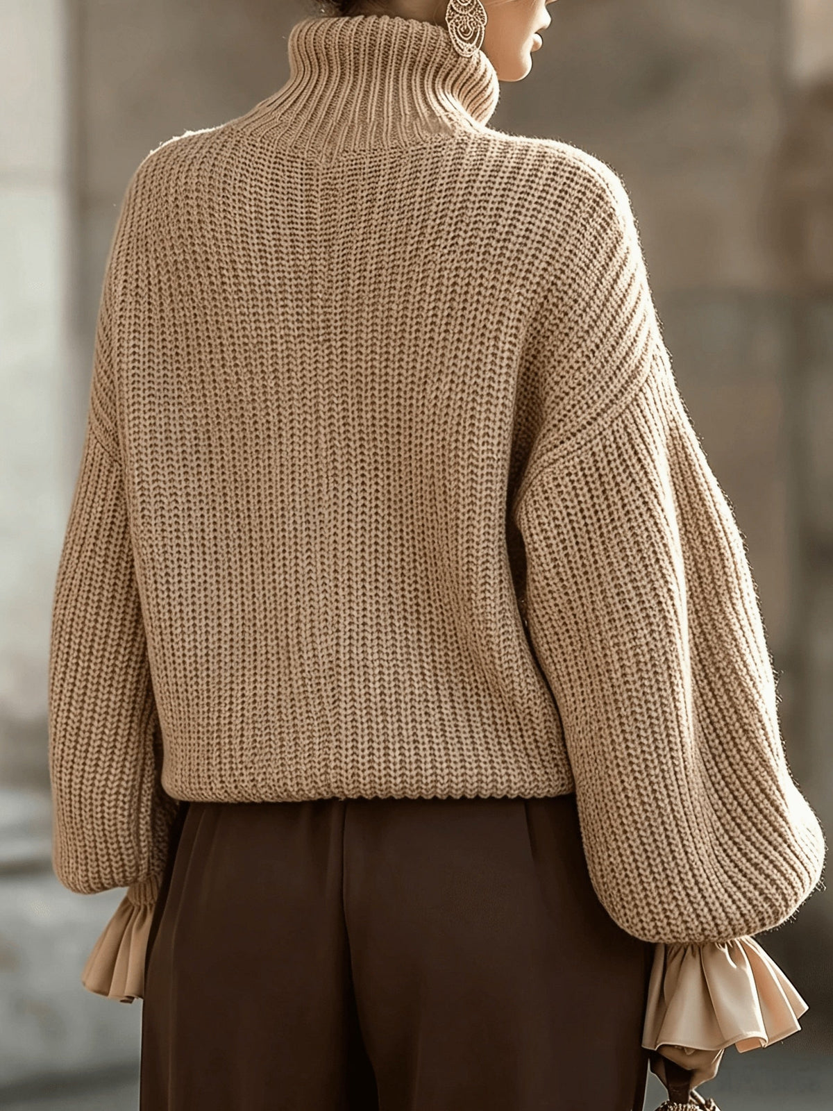 Maxine | Ruffle-Cuff Turtleneck Sweater