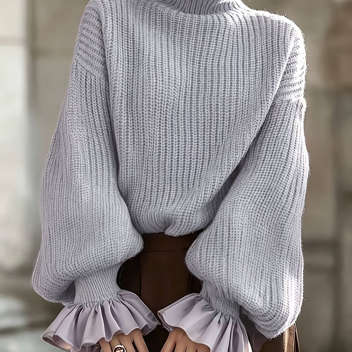 Maxine | Ruffle-Cuff Turtleneck Sweater