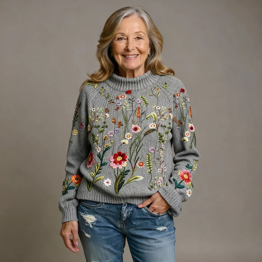 Louisa | Floral Roll Neck Knit Sweater