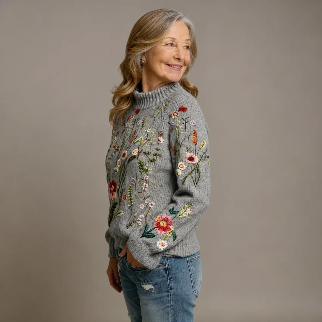 Louisa | Floral Roll Neck Knit Sweater