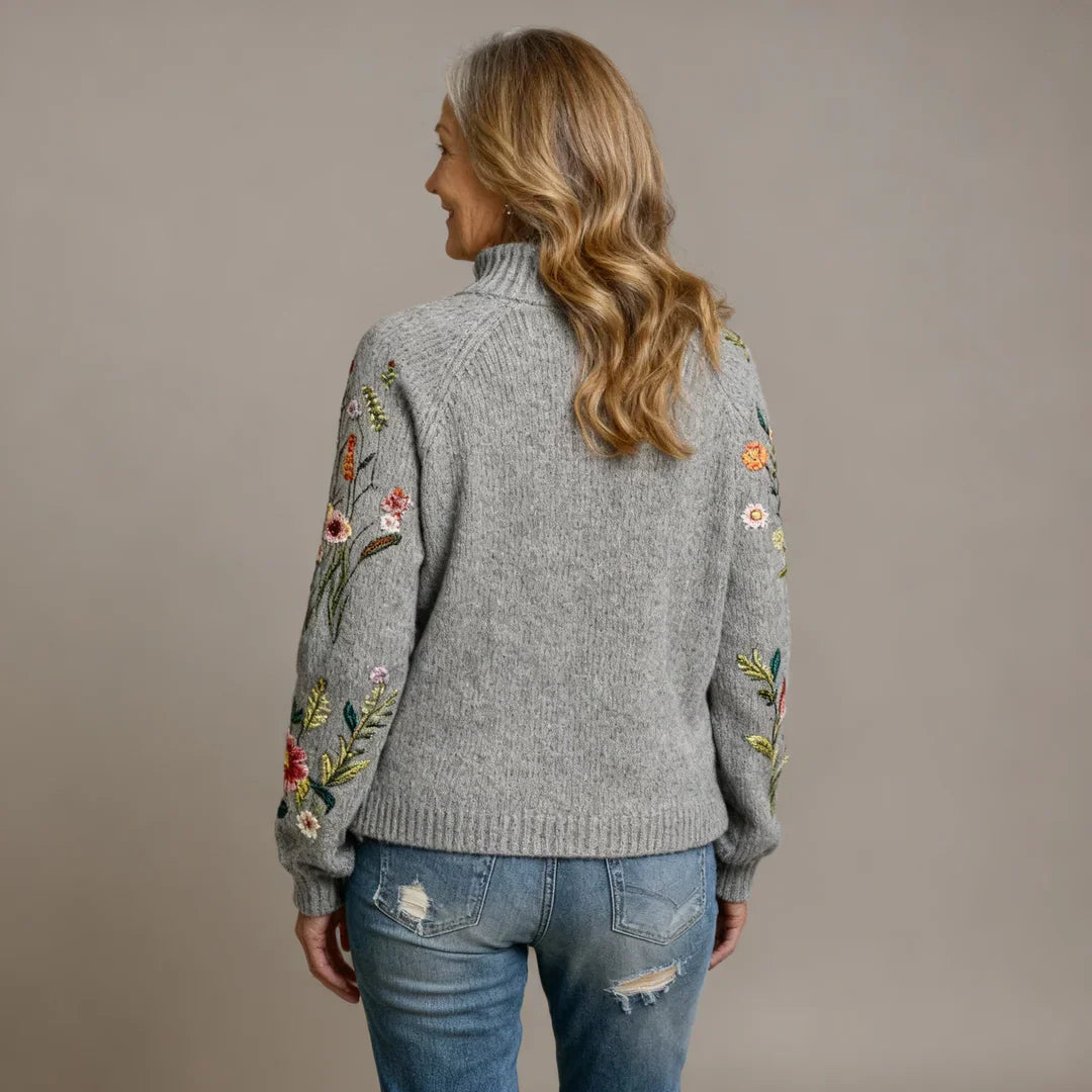Louisa | Floral Roll Neck Knit Sweater