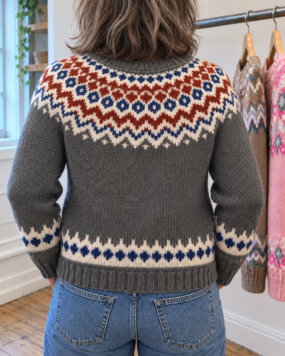 Gabriella | Grey Fair Isle Button-Front Cardigan