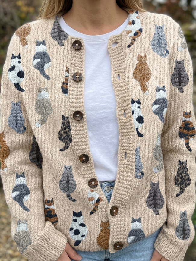 Agatha | Cat Print Artistic Cardigan