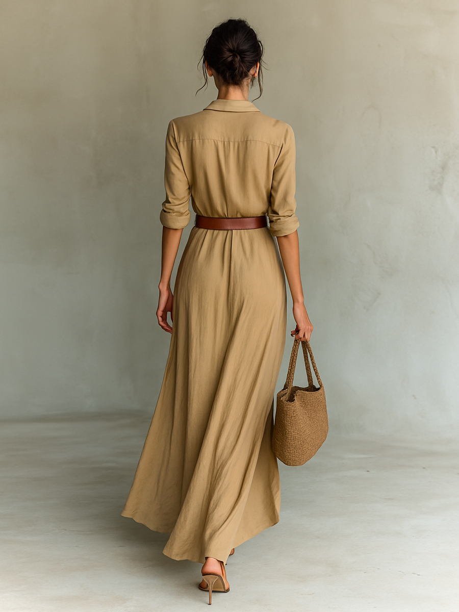 Sally | Long Dress with Fold-Over Collar
