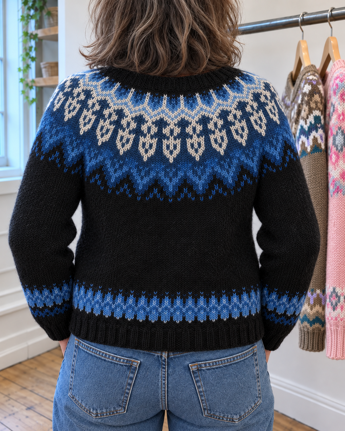 Georgina | Black and Blue Nordic Yoke Cardigan