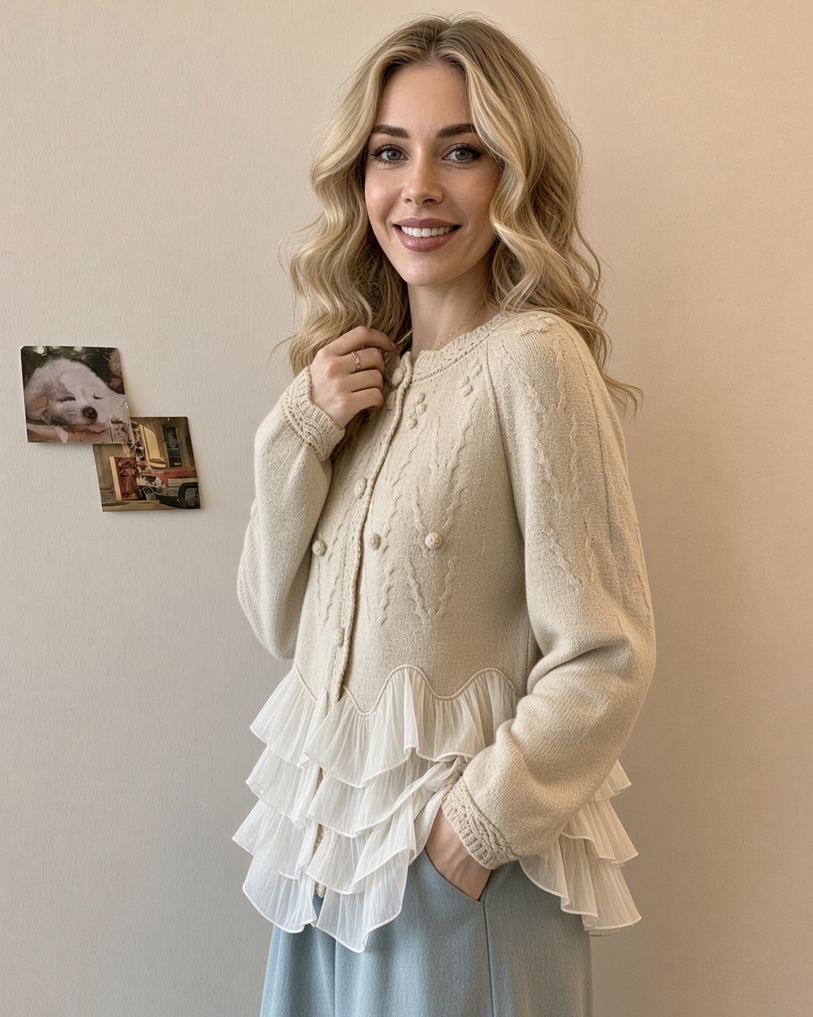 Ianthe | Ruffle Hem Button-Front Cardigan