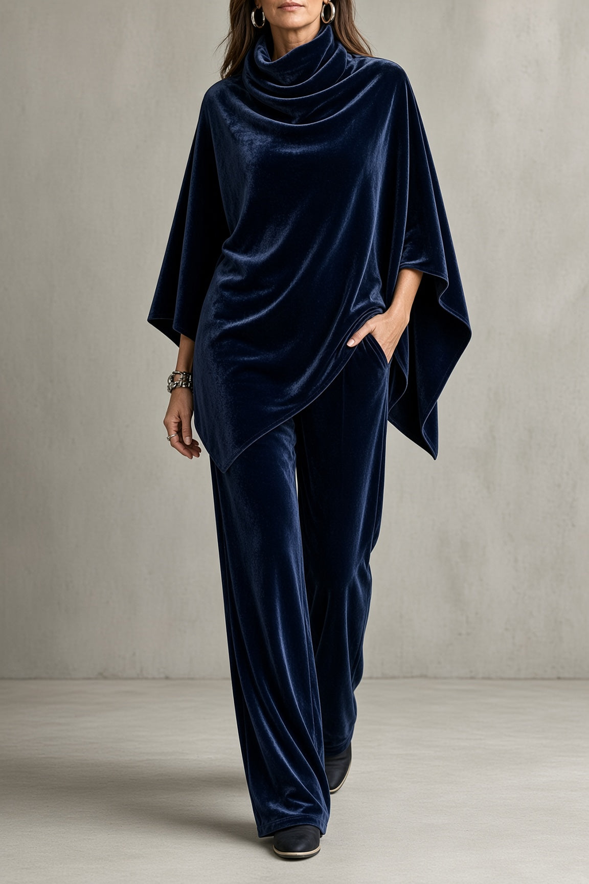 Muriel | Draped Felt Poncho Top and Wide-Leg Trouser Set