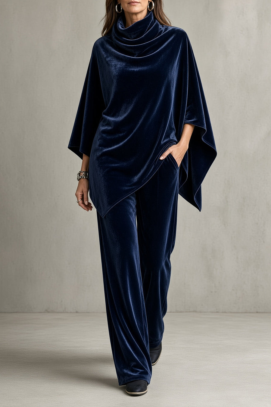 Muriel | Draped Felt Poncho Top and Wide-Leg Trouser Set
