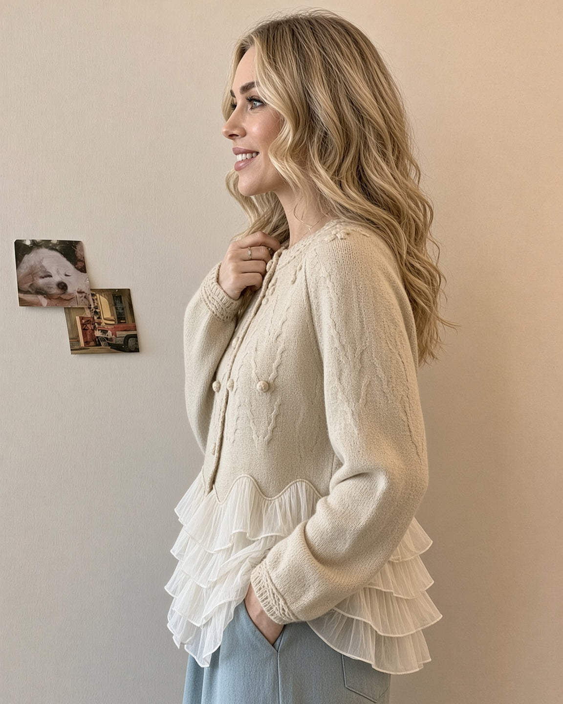 Ianthe | Ruffle Hem Button-Front Cardigan